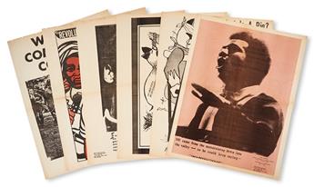 (BLACK PANTHERS.) DOUGLAS, EMORY. Group of 6 large poster “Extra’s” that were issued with the Black Panther Newspaper